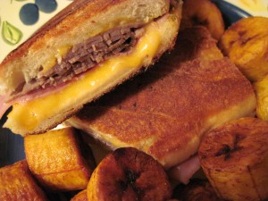 Cuban sandwich with fried plantains