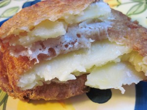 cooked layered potatoes inside