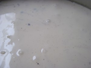 tap gently on counter, see the air bubbles come to the surface?