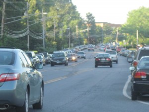 overflow parking on either side of the road for miles