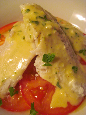 poached Maryland rockfish fillets with bearnaise sauce