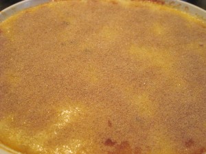 add sugar to the top and bake again for another 15 minutes until spice mixture has baked into the custard