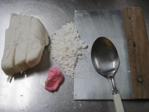 mise en place for fondant flower