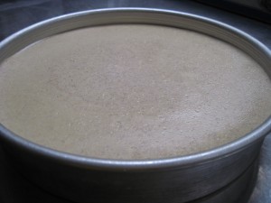perfectly baked eggnog cheesecake ready to be chilled