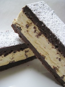 delicious brownie ice cream sandwiches with rum raisin semifreddo