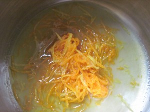 add the zest to the sugar syrup and allow to boil
