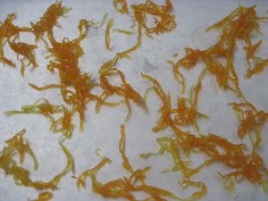 separate the strands of zest after removing from the syrup and allow to dry overnight