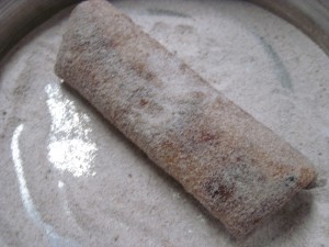 fry until golden brown and remove onto paper lined tray then toss into cinnamon sugar