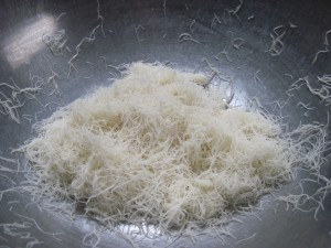 shred and coat the entire package of kataifi with melted butter