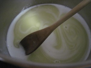 ingredients have melted and now liquid is at scalding temperature