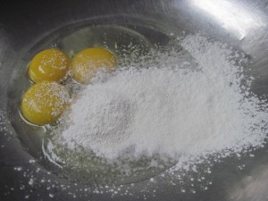 add egg and cornstarch to a medium bowl and whisk together