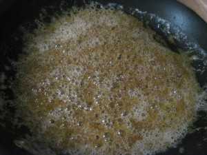 once butter and sugar is melted stir with a wooden spoon