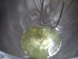 add egg whites with pinch of salt to the bowl of your stand mixer
