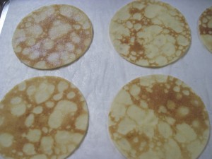 lay each crepe round on a parchment line sheet pan