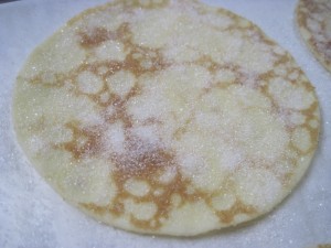 drizzle with sugar on both sides