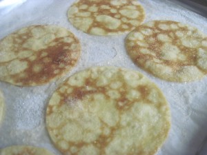 bake for about 5 minutes on one side then remove and flip them over, add more sugar and bake the 2nd side