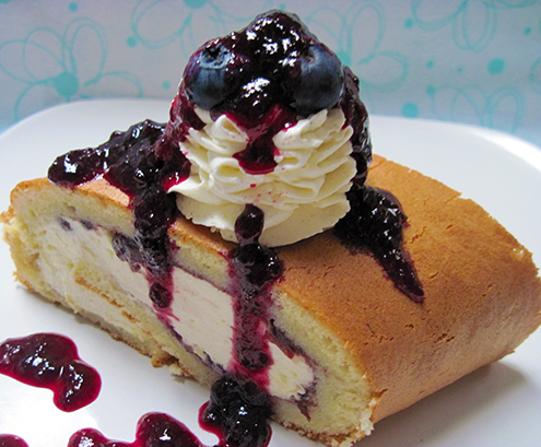 Vanilla custard roulade with homemade blueberry jam