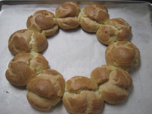 finished eclair puff ring for St Honore Cake