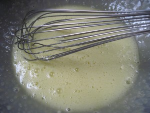 egg yolks, sugar, cornstarch whipped together