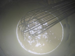 after whipping egg yolks and sugar over the double boiler, pale and fluffy
