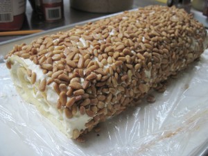 add toasted pine nuts and trim the edges then refrigerate for at least 30 minutes