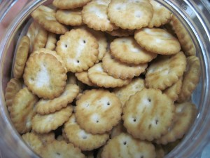 mini sour cream and onion crackers make a great topping