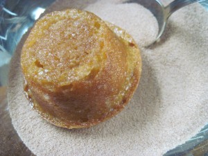 Then toss in the sugar and roll around until completely coated