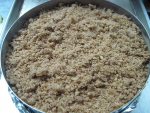 add the rest of the streusel on top of the batter and bake