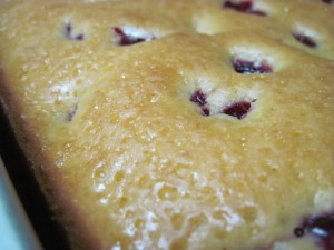 as it cools it will create a sugary crust and the rest of the glaze will be come a self saucing syrup for the vodka cranberry lemon cake