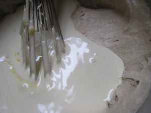 add the cooled and whipped yolks to the spiced and sweetened cream with pumpkin butter