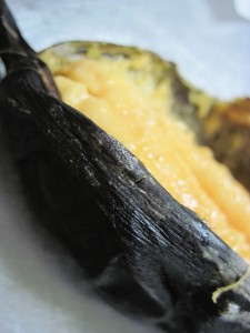 perfectly ripened plantain with black skin to make maduros