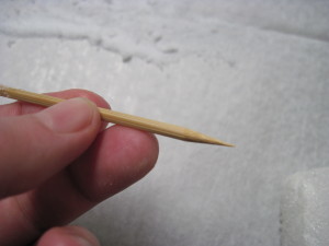 poke sharp skewer into styrofoam and allow the skewer to dry
