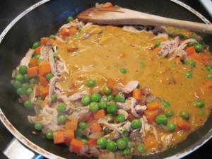 add the chicken, vegetables and chicken shit sauce from crazy bitch sauces