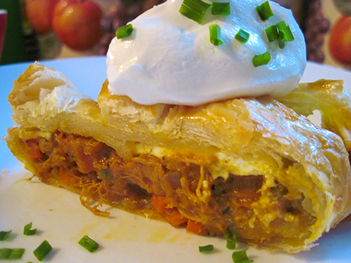 pulled chicken and veggies in puff pastry