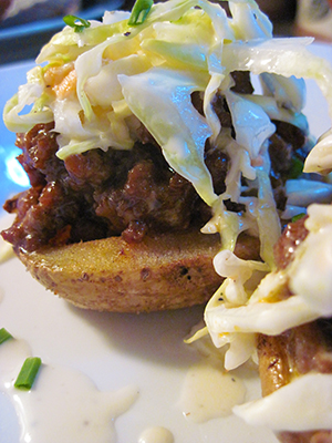 Meat Filled Potato Skins With Coleslaw