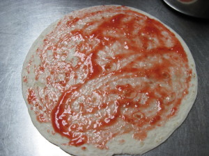 flour tortilla with a little strawberry sauce