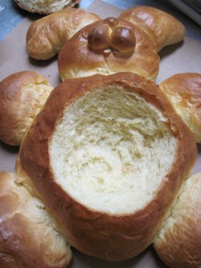 Perfectly cooked brioche Easter Bunny ready for your favorite dip