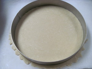 Press the tart mold down into the crust to cut out a perfect round and remove the excess crust along the sides