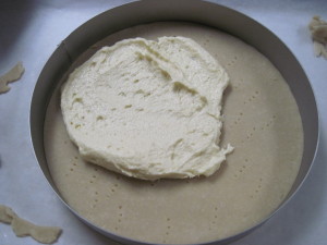 Add a thin layer of batter and spread over the bottom of the crust, then drizzle over the jam of your choice
