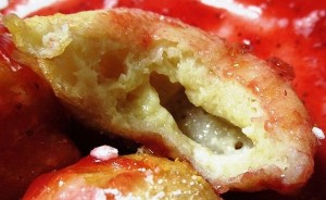 Brie Filled Donuts (loukoumades) With Strawberry Sauce, www.goodfoodgourmet.com